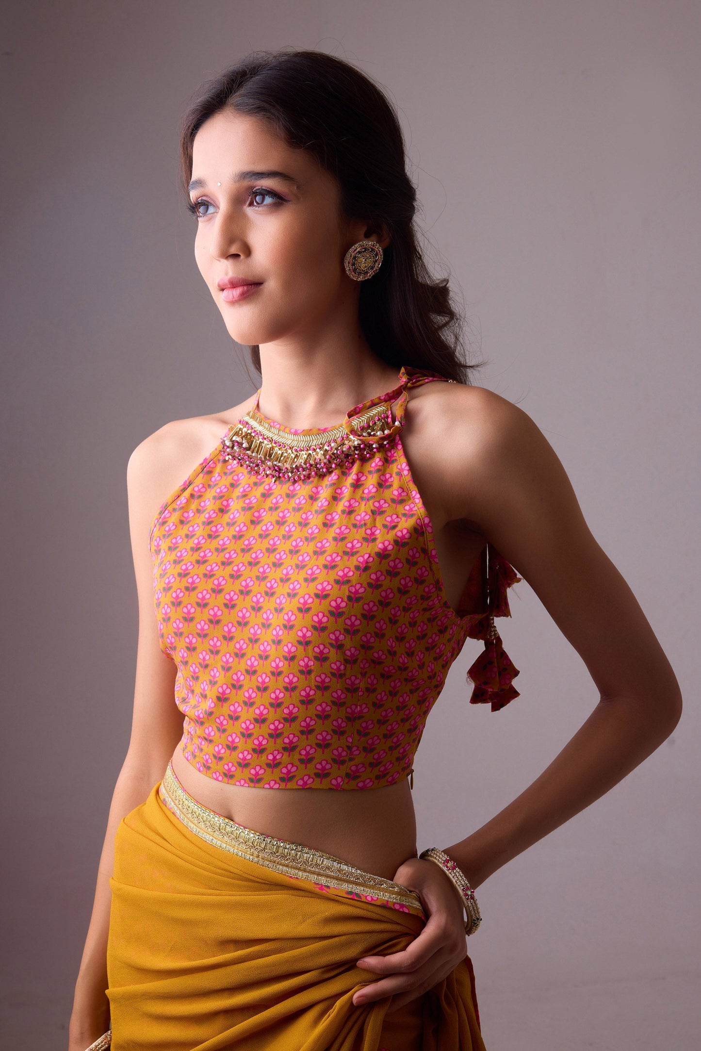 Pink Georgette saree with crepe blouse