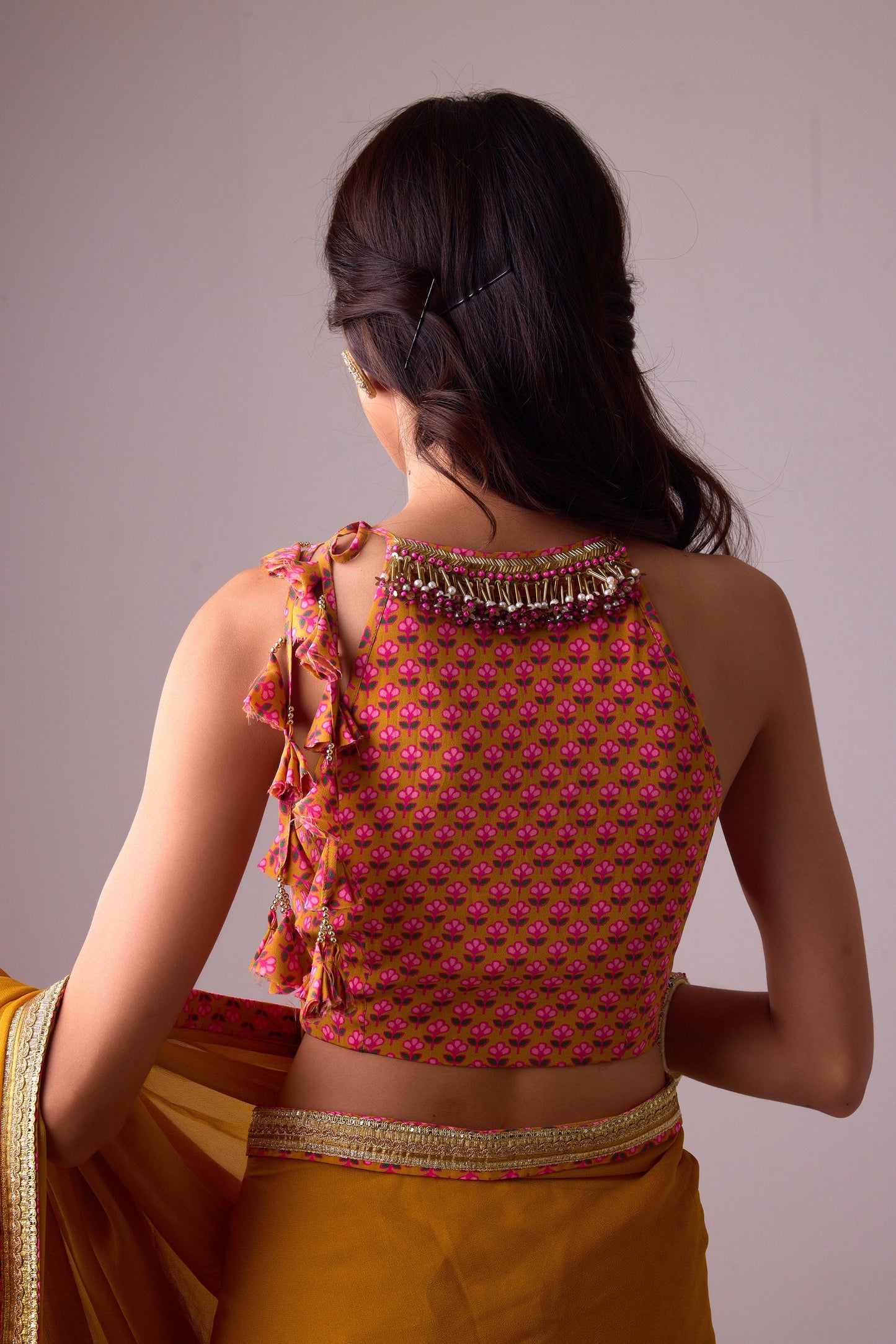 Pink Georgette saree with crepe blouse