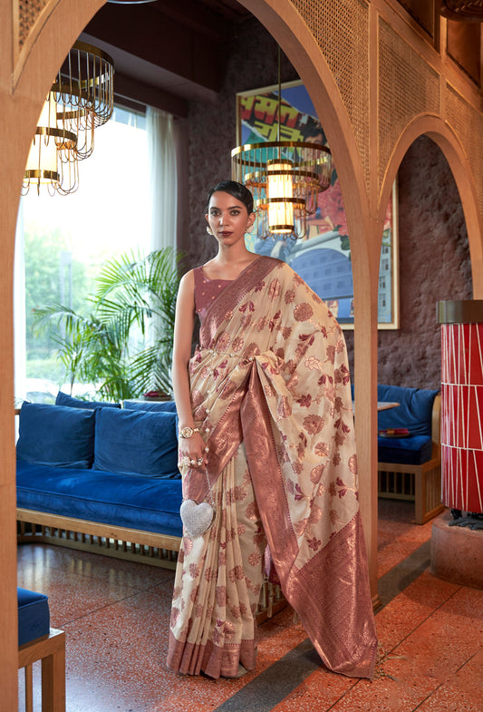 Beige Kadvika Silk Shimmer Copper woven Saree
