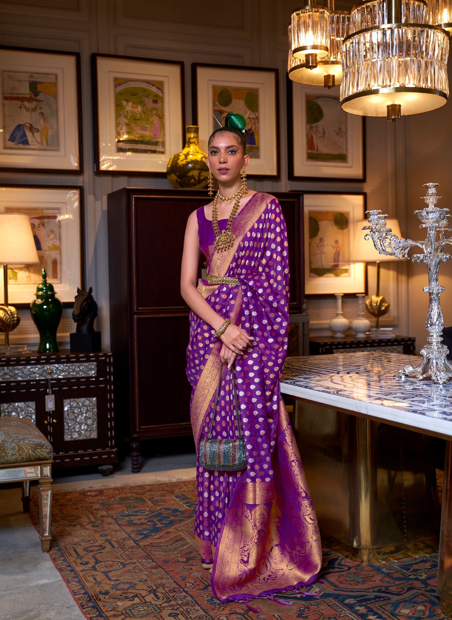 Purple Kloset Silk Pure khadi Zari woven saree