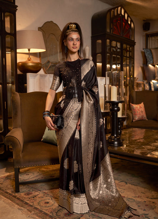 Black Korsa Georgette Pure Khadi Nylon saree