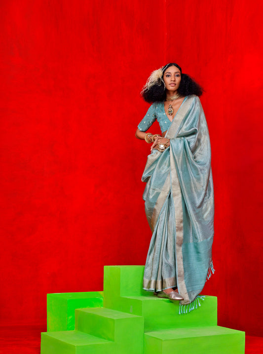 Green Kontigo Pure Viscose Zari Tissue Saree