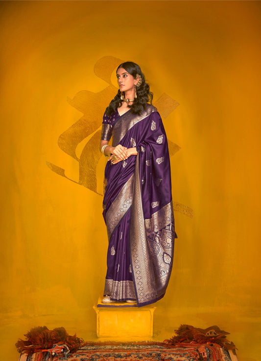 Purple Karnival Two Tone Handloom Weaving Silk Saree