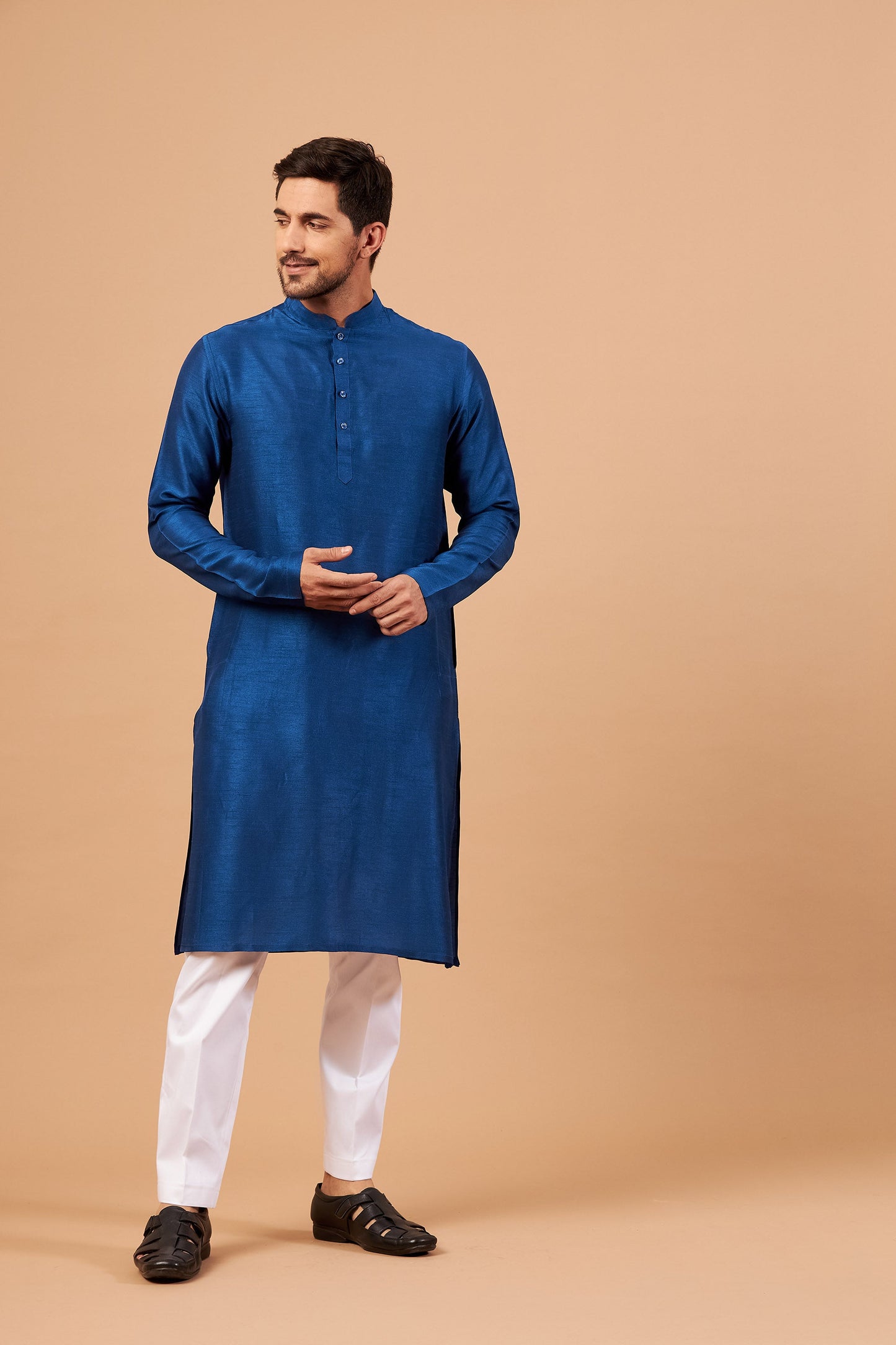 Blue Raw Silk Elegant Work Formal Wear ( only Kurta )