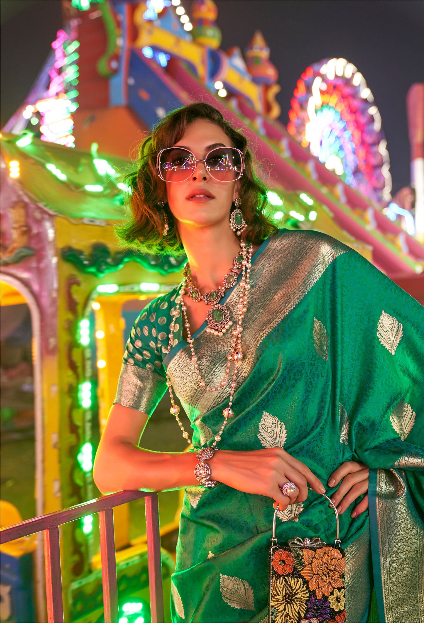 Forest Green Karnival Handloom Silk Saree