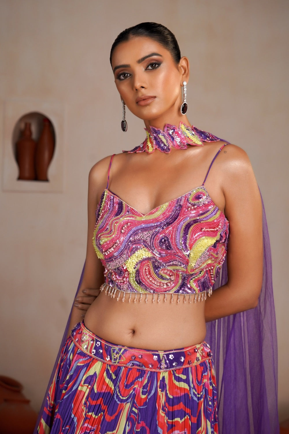 Multicolour Crepe Silk lehenga choli