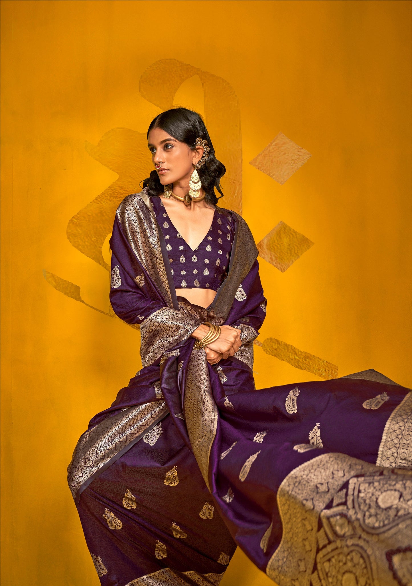 Purple Karnival Two Tone Handloom Weaving Silk Saree