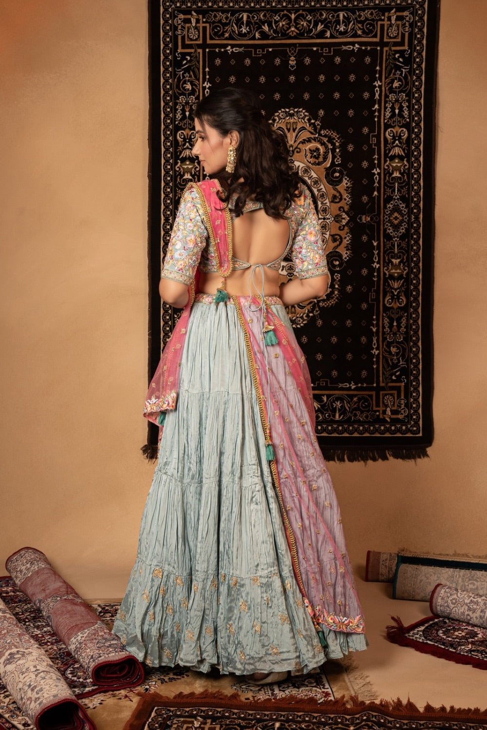 Light blue georgette lehenga choli with resham and zardozi work