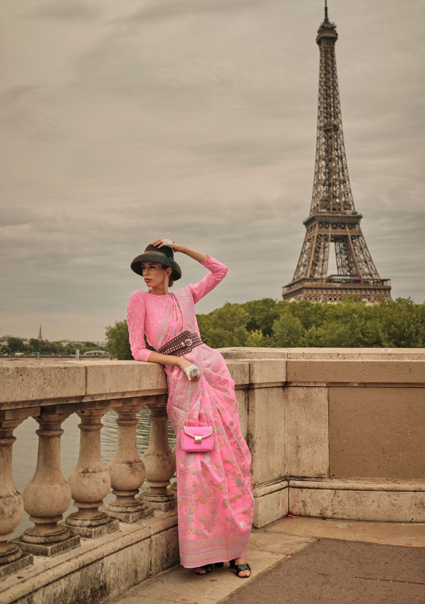 Pink Kalila Silk Kashmiri Organza handloom saree
