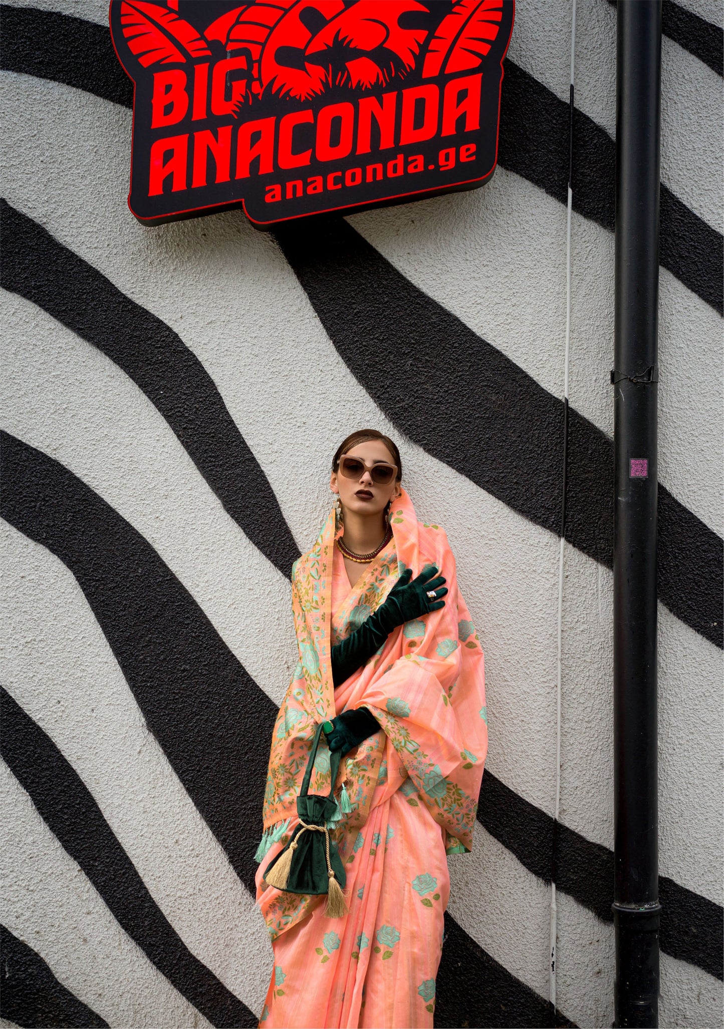 Orange Krafitti Parsi weave handloom Silk Saree