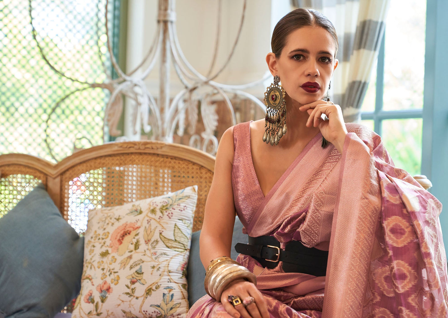 Pink Kalki Multi Tissue Zari Handloom Saree