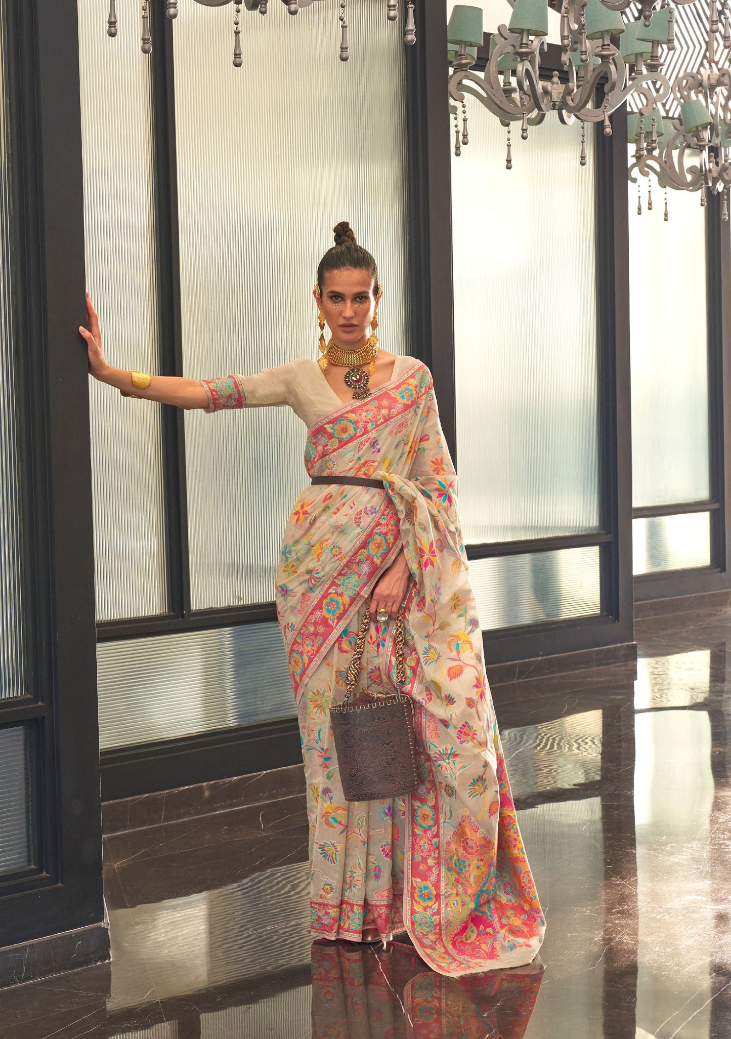 Cream Kabira Kashmiri Modal Handloom Silk Saree