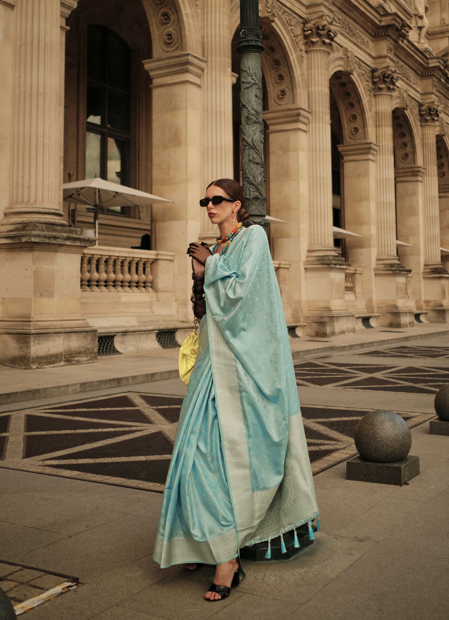 Light Green Kavinci Silk Pure Satin Handloom saree