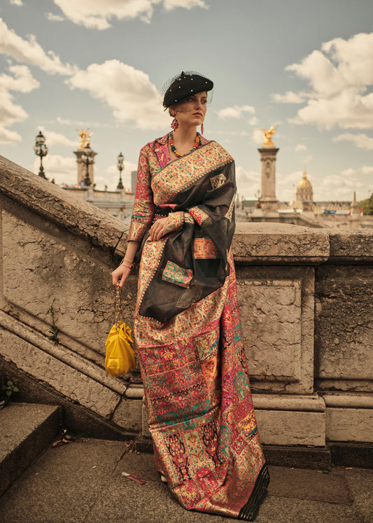 Black Khadija Kashmiri Handoom Silk Saree