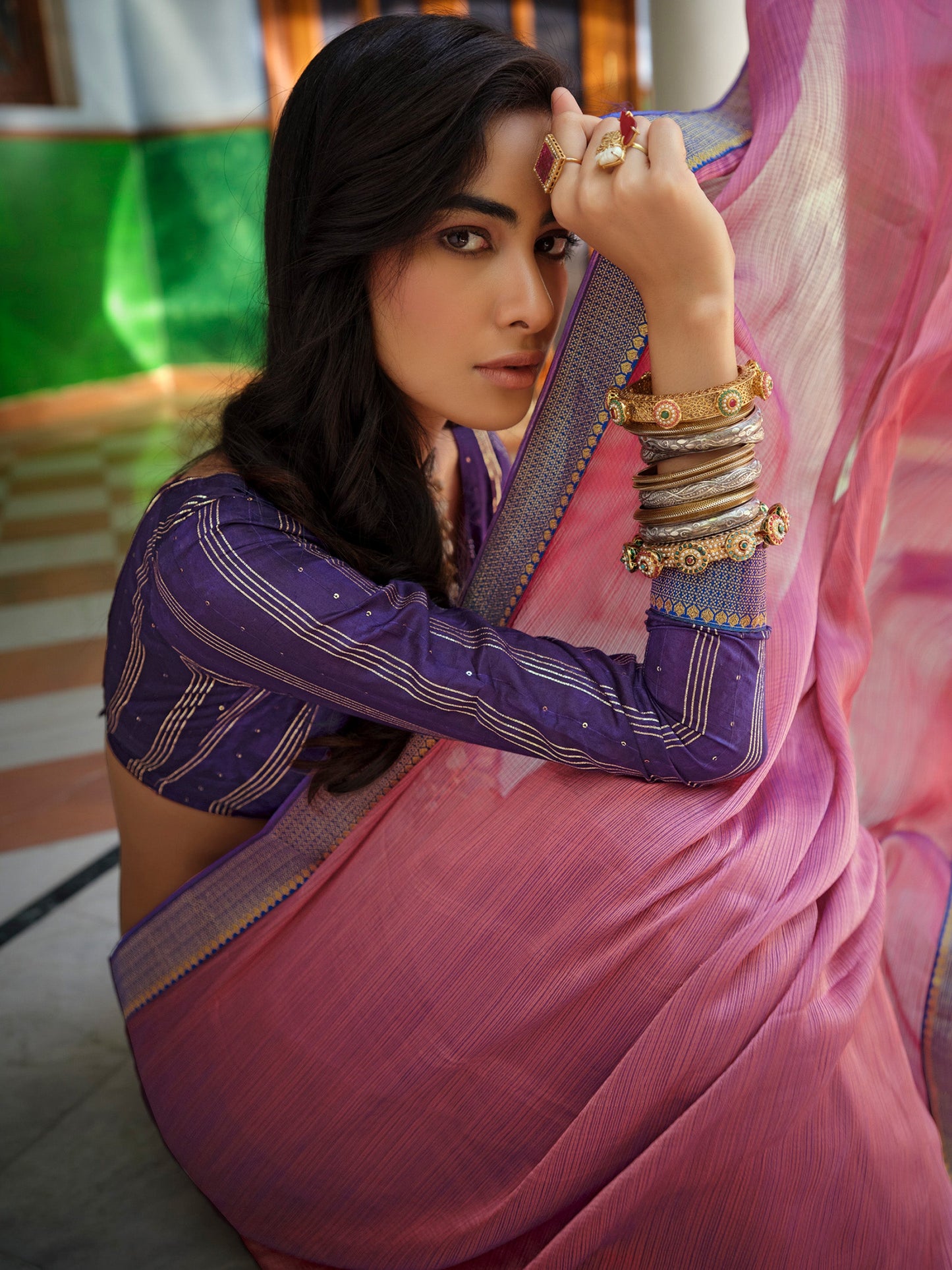 Magenta Art Silk Woven Style Saree