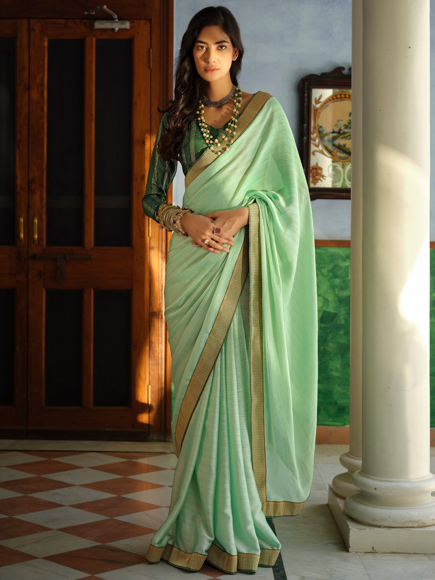 Green Art Silk Woven Style Saree