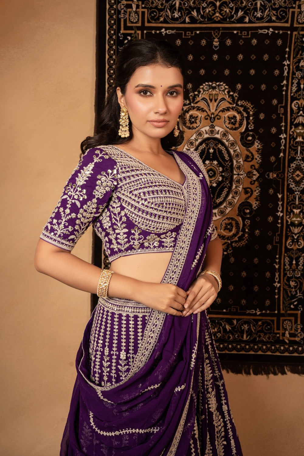 Purple georgette lehenga choli with marodi and sequins work