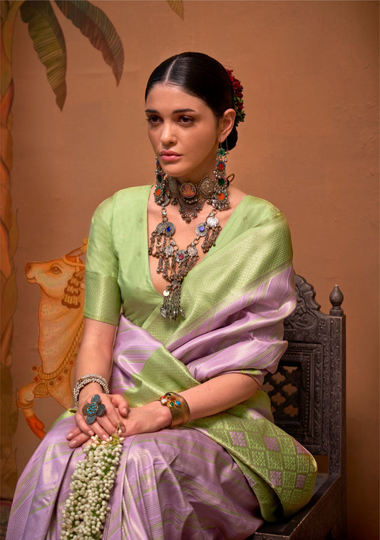 Lavender Kalamari Handloom Silk Saree