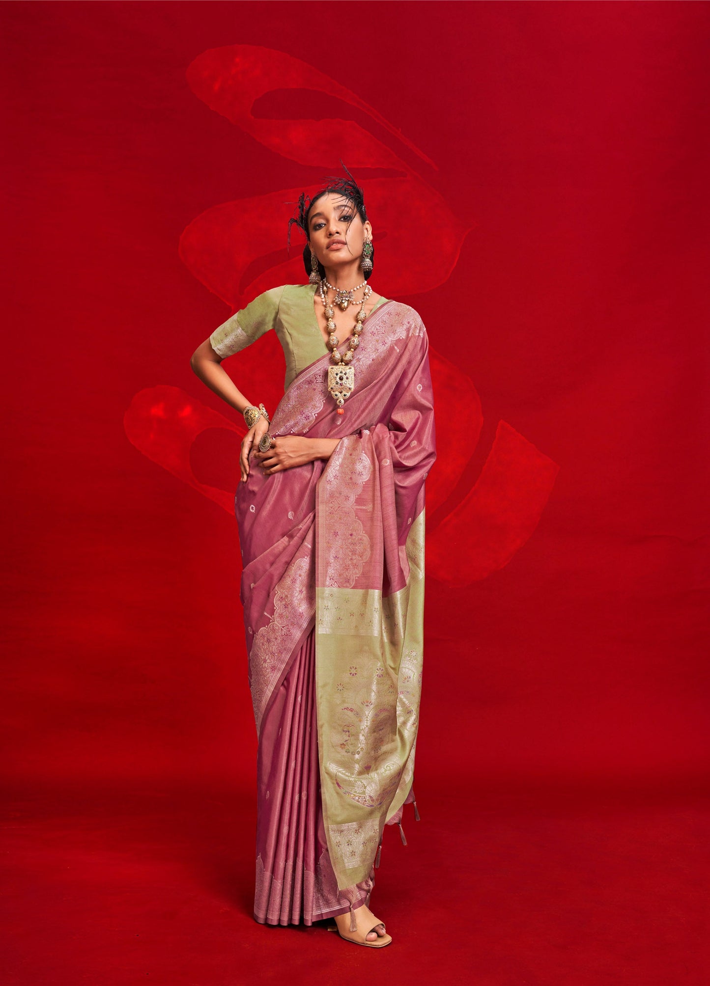Pink Kontessa Tussar Silk Handloom Saree with ikkat Pallu