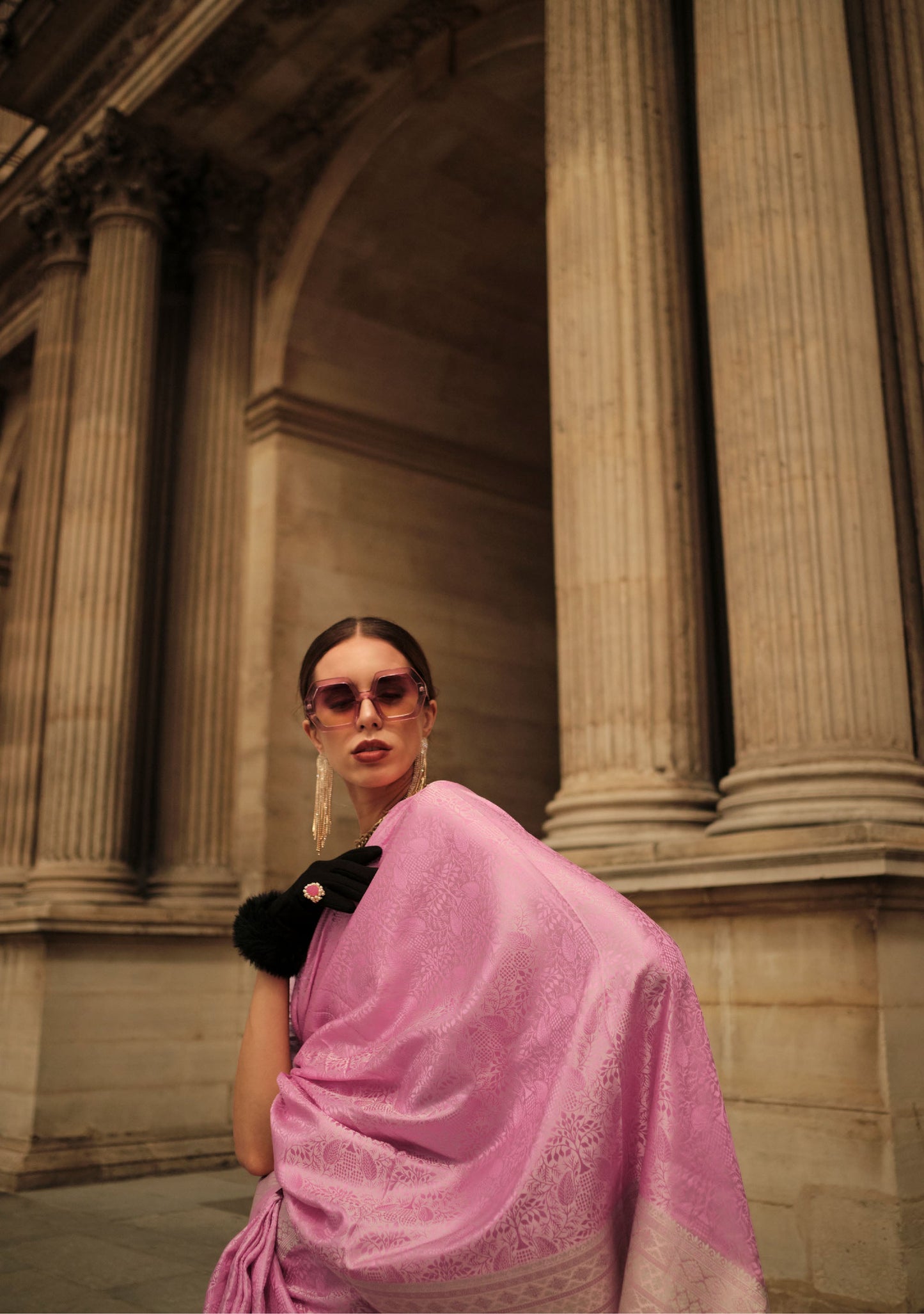 Pink Kavinci Silk Pure Satin Handloom saree