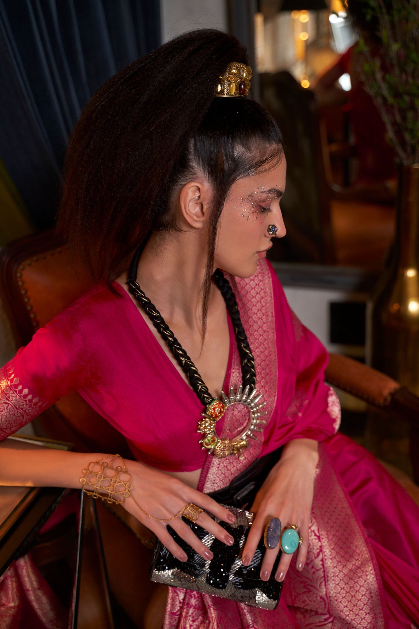 Rose Pink Korsa Georgette Pure Khadi Nylon saree