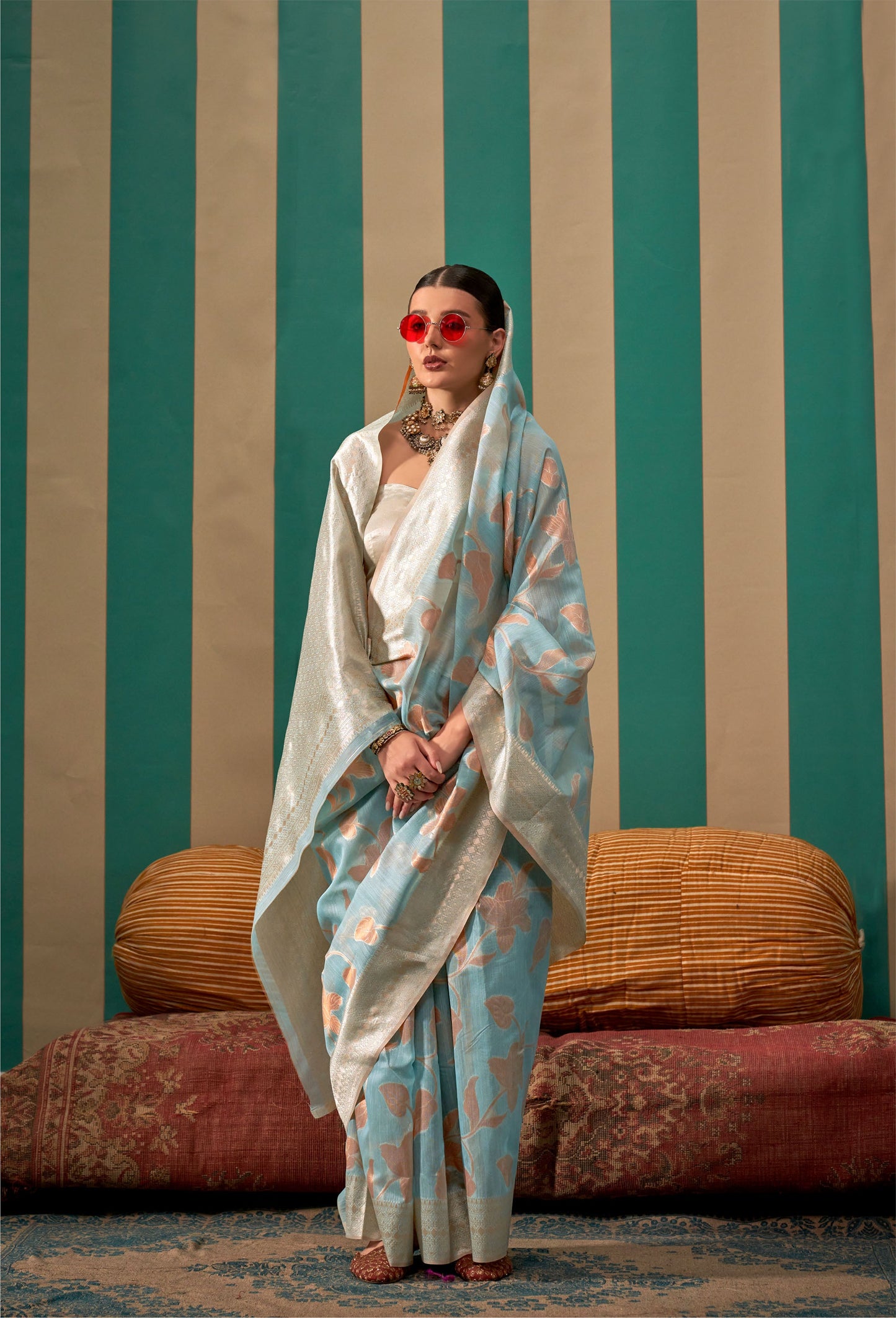 Blue Kapri Linen Handloom Silk Saree