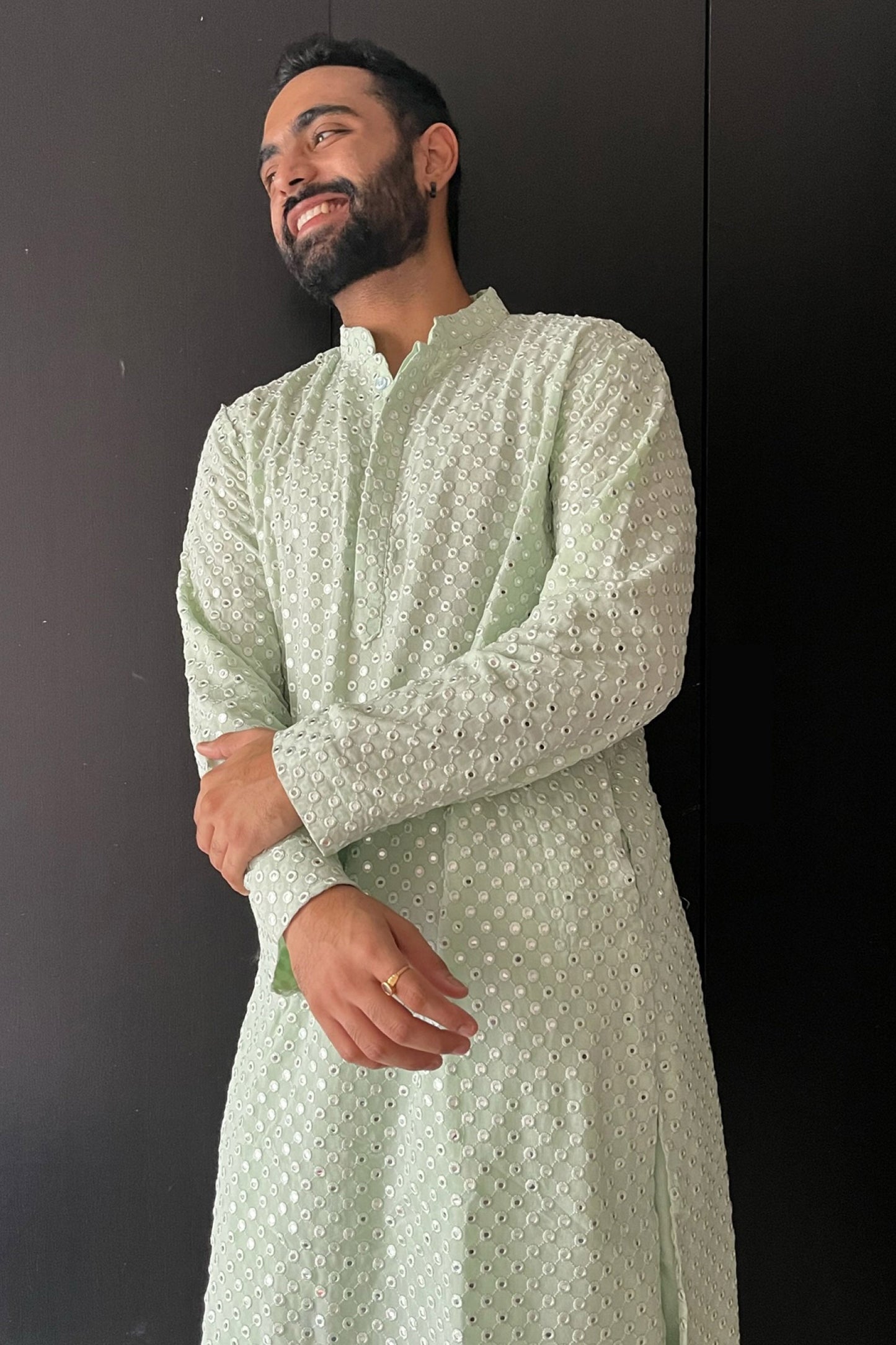 Pista Green Mirror Work Festive ( only Kurta )