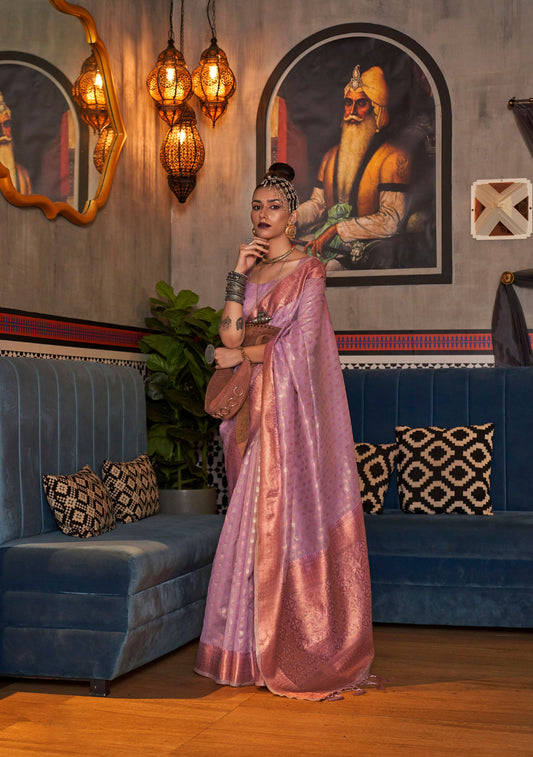 Pink Karshini Silk Tissue Zari Handloom Saree