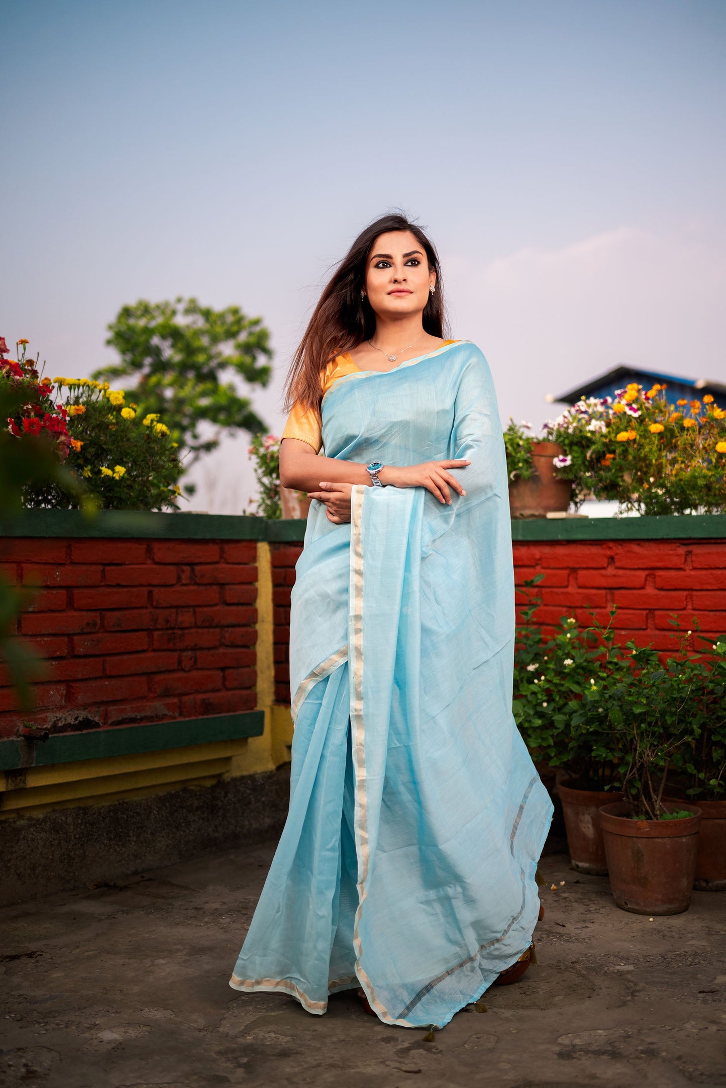 Blue ombre chanderi silk apaapi saree