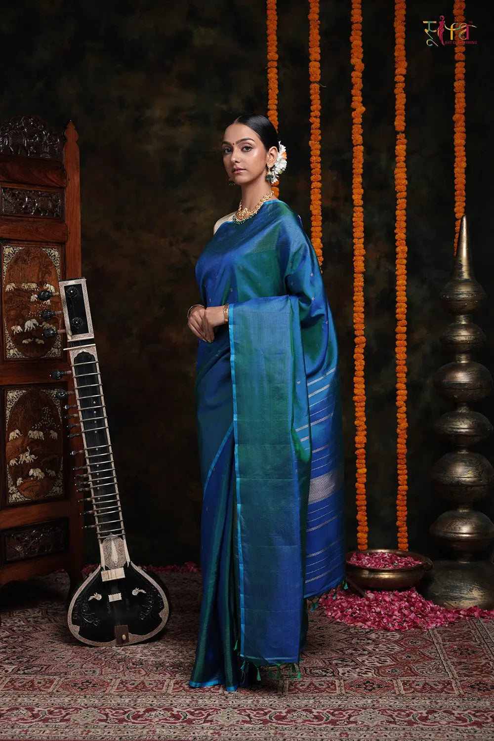 Midnight Blue Handloom Kanchipattu With Pure Zari