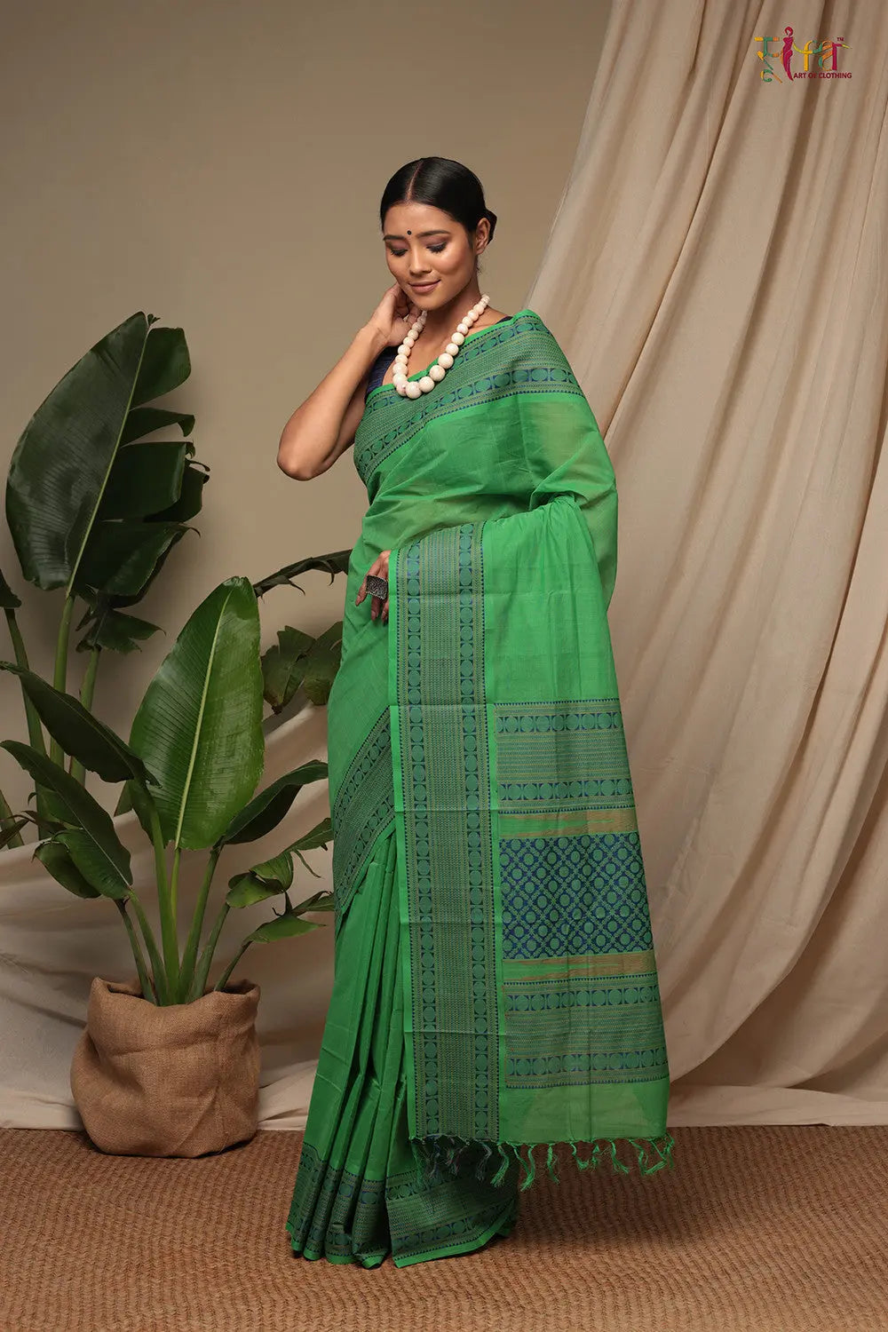 Green Pure Cotton Handloom Kanchi Saree