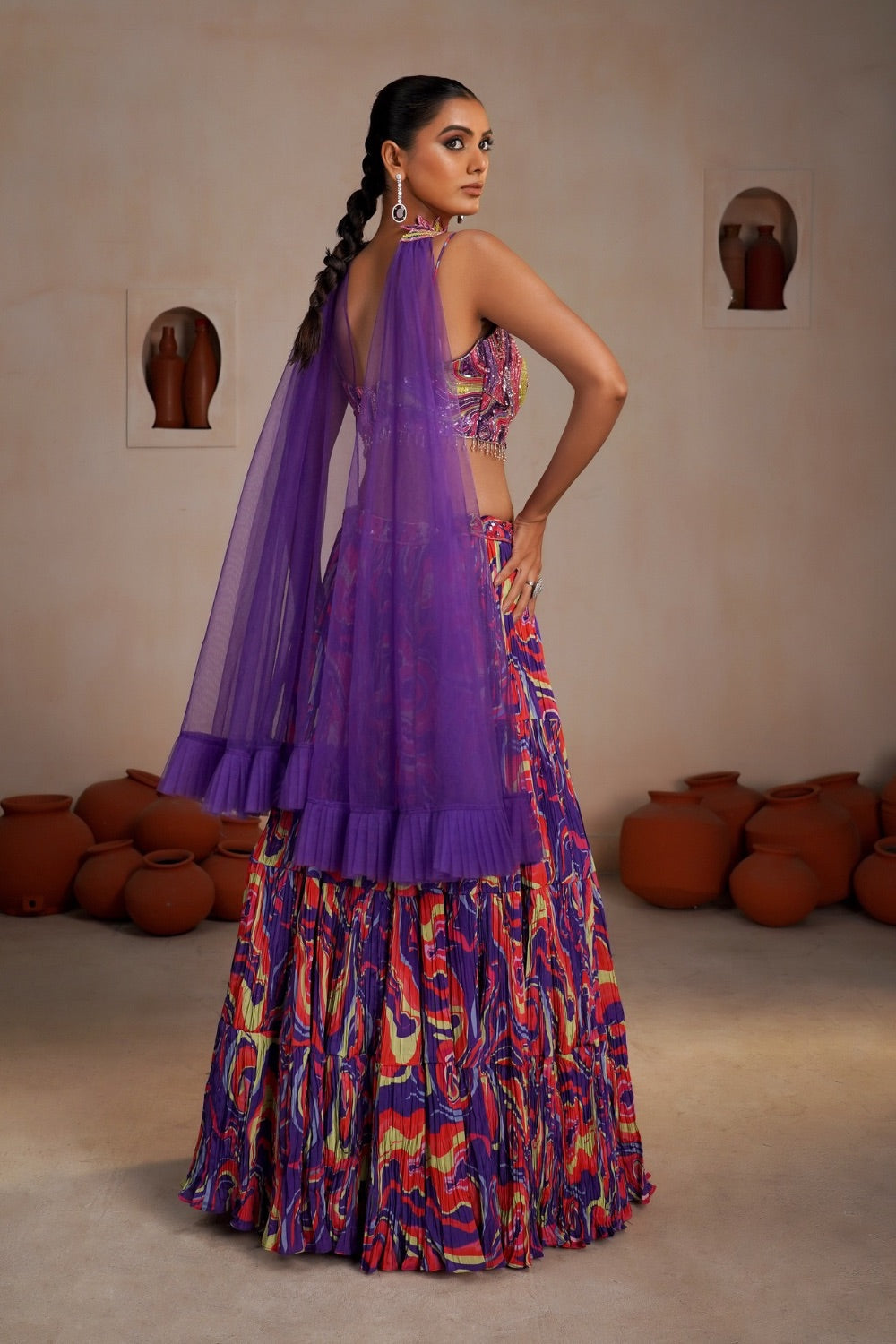 Multicolour Crepe Silk lehenga choli