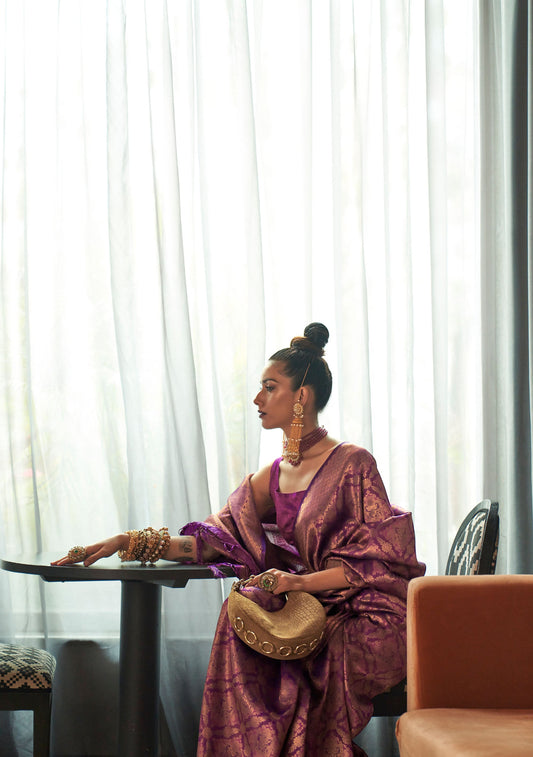 Purple Kanvi Royals Two Tone Handloom Weaving Silk Saree