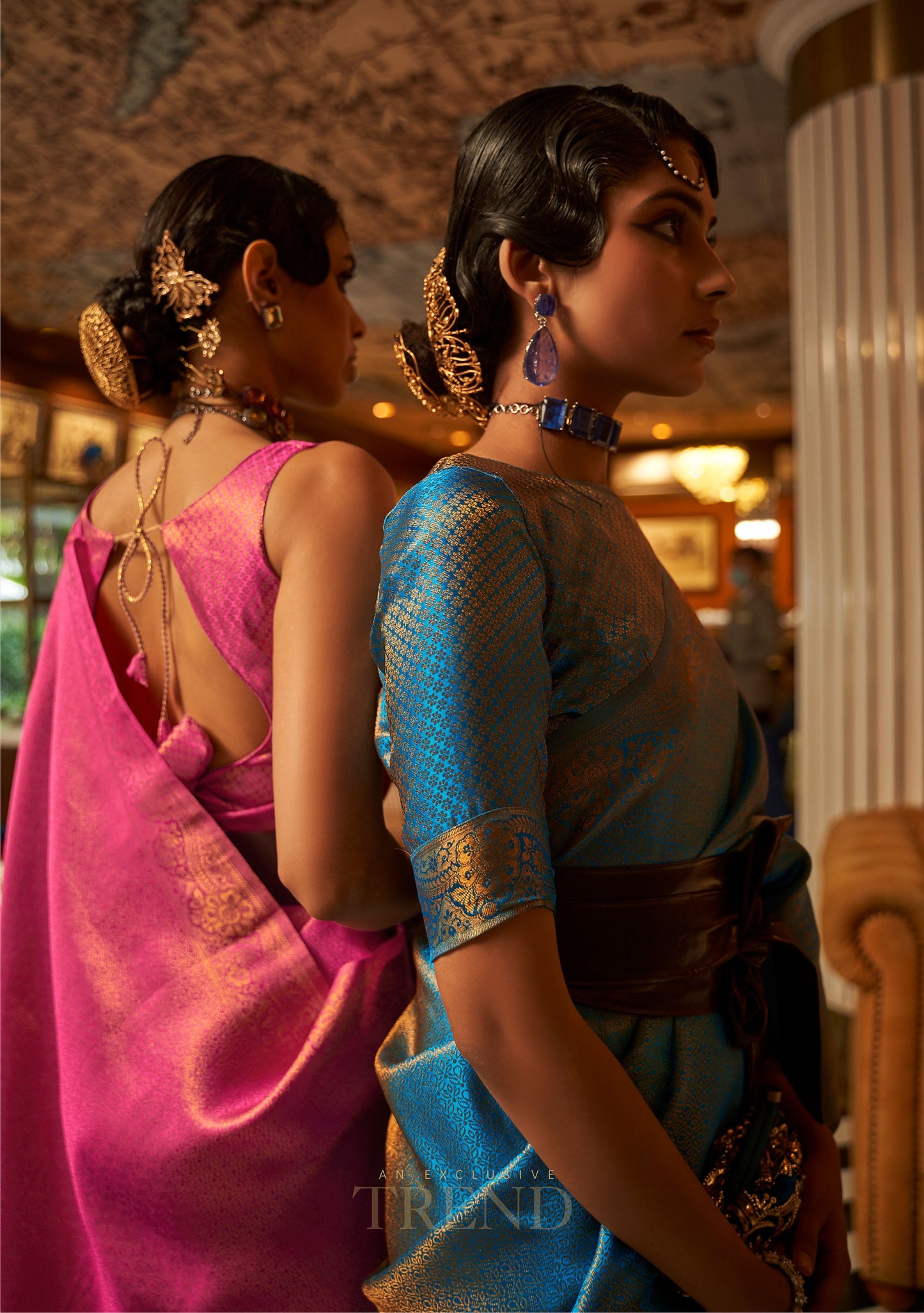 Blue Kumbal Silk Nylon Satin Zari woven saree