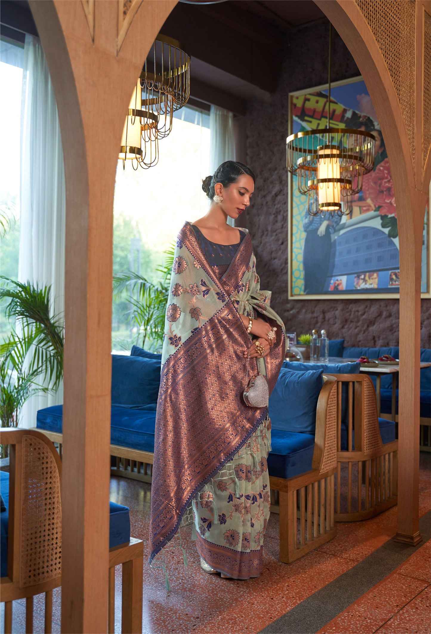 Green Kadvika Silk Shimmer Copper woven Saree