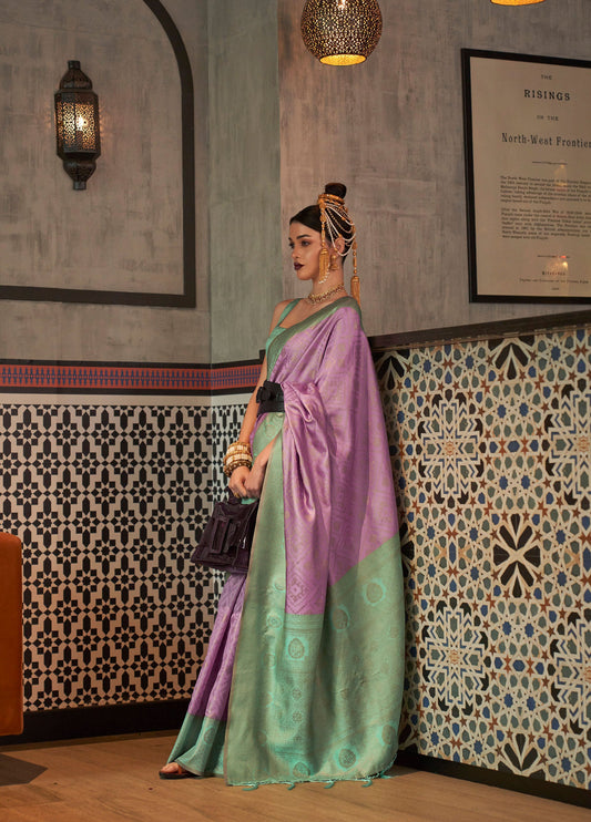 Purple Kaizaa Silk Zari Base Chaap Handloom Saree