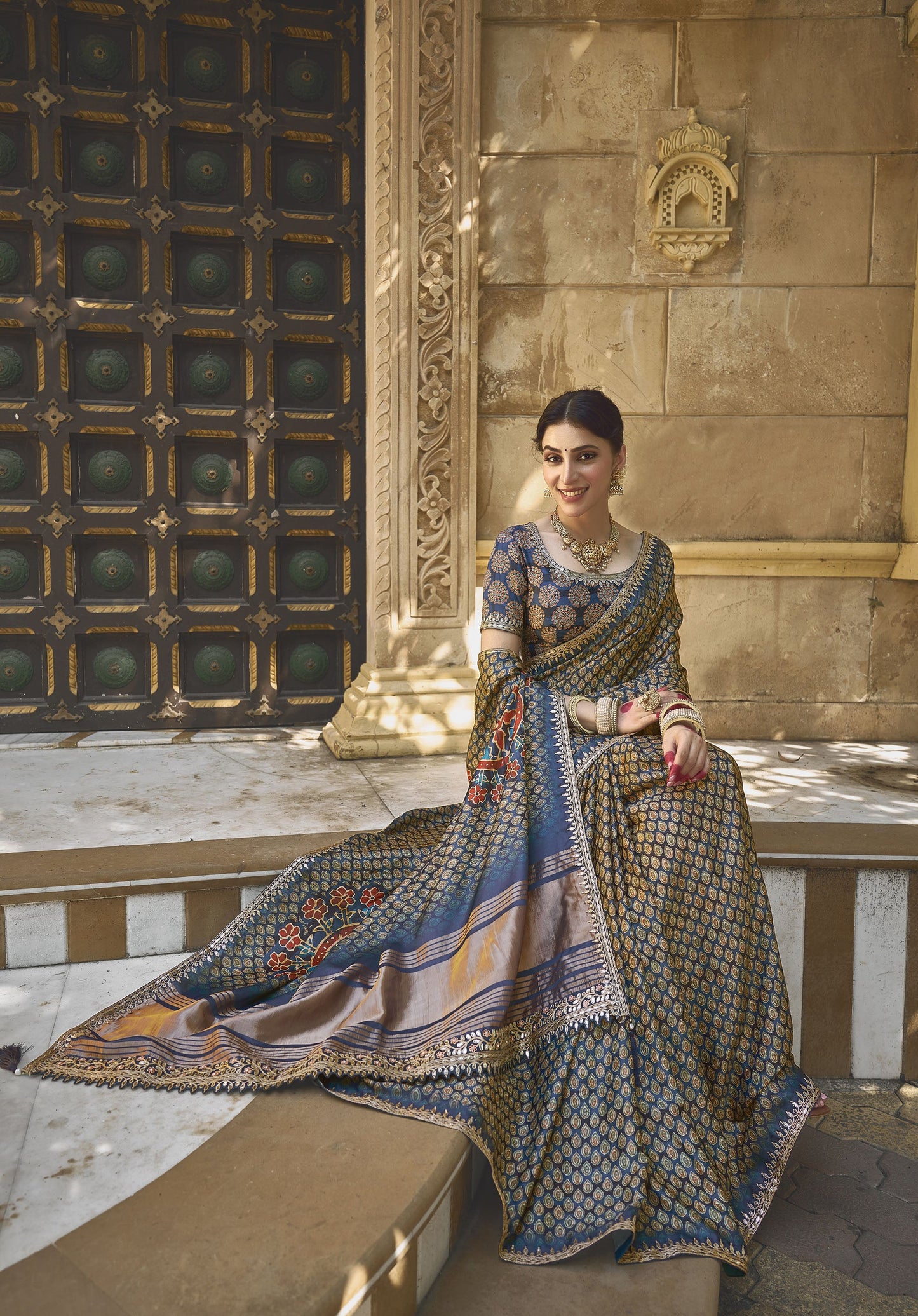 Blue Gajji Silk Hand Work Saree