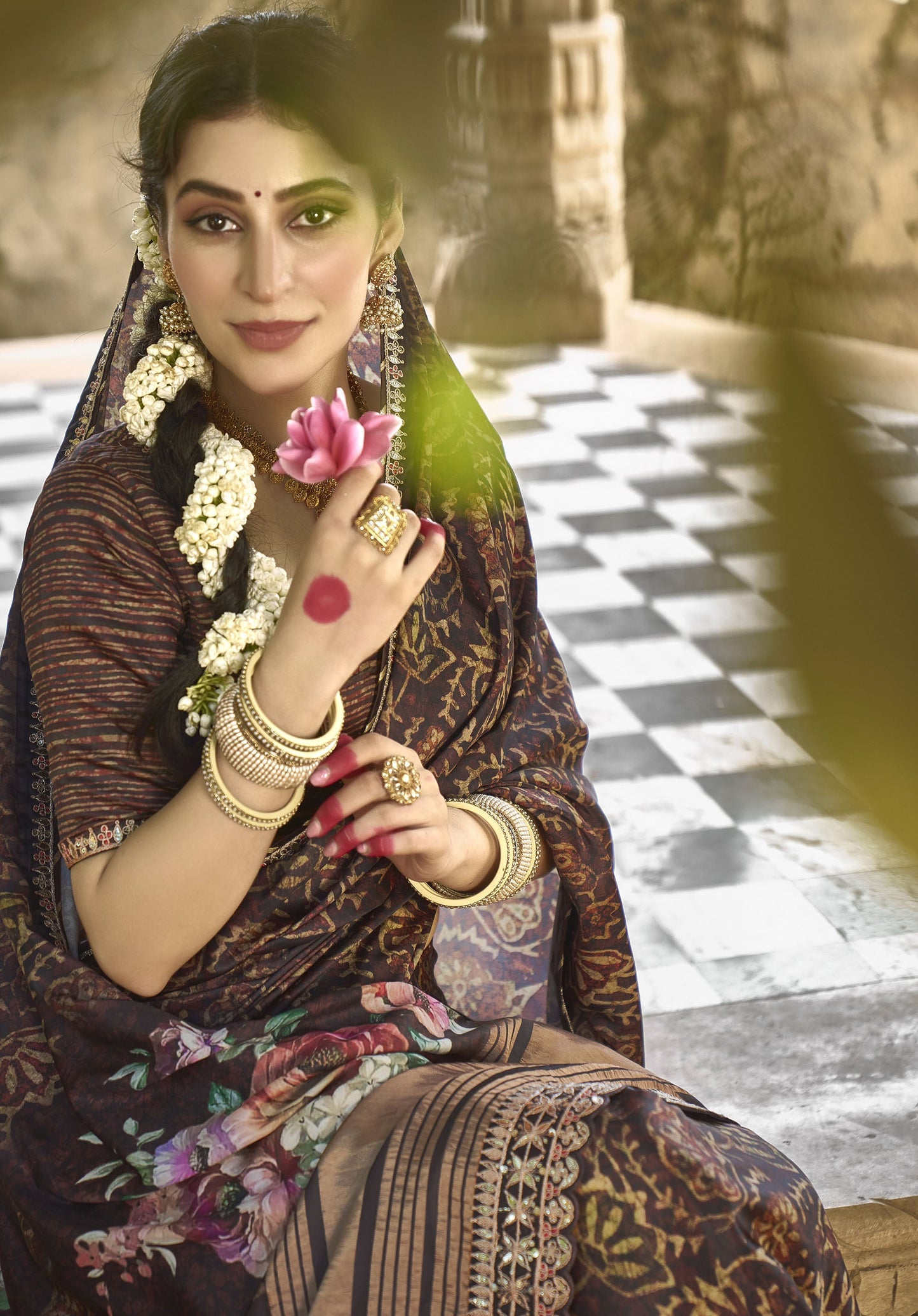 Brown Gaji Silk Gota with Minakari Work Saree