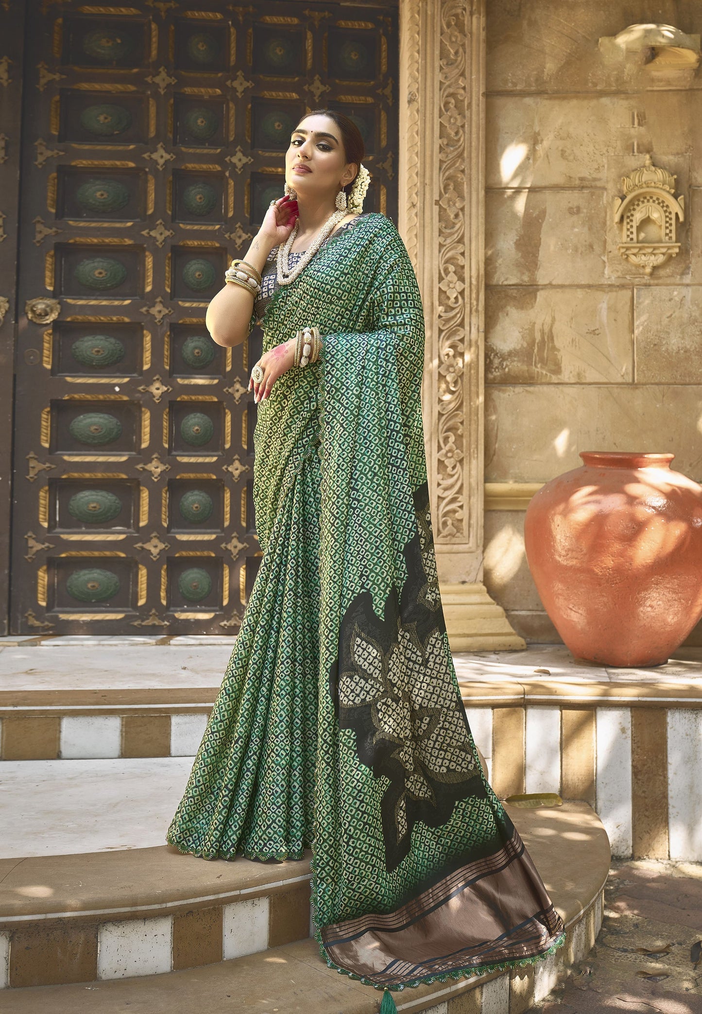 Green Gajji Silk Hand Work Saree