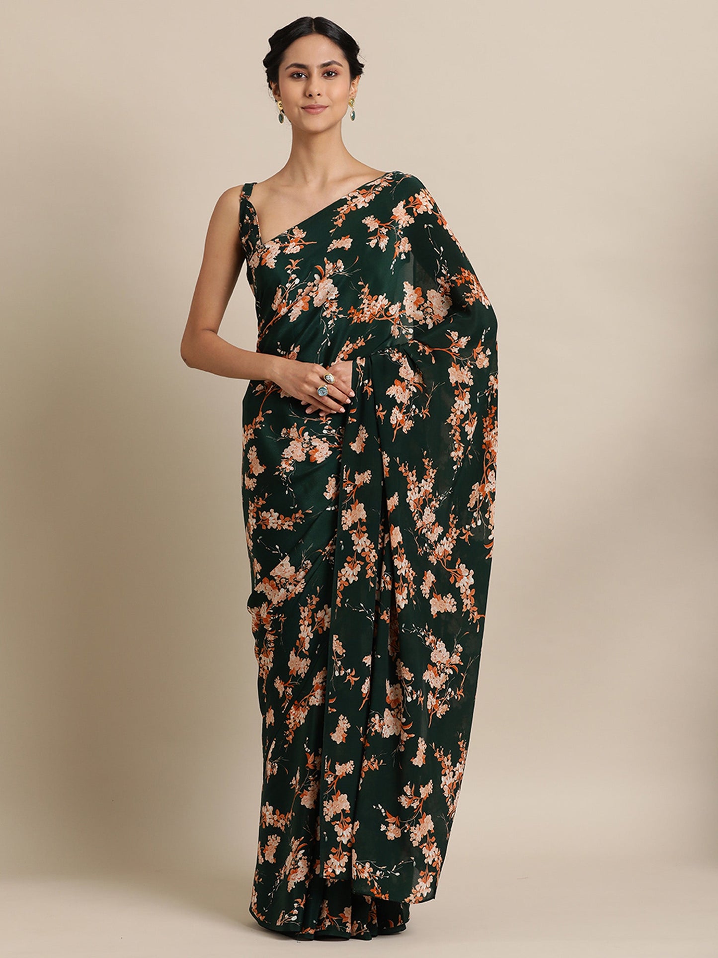 Lily Fiesta in Natural Crepe Green Saree