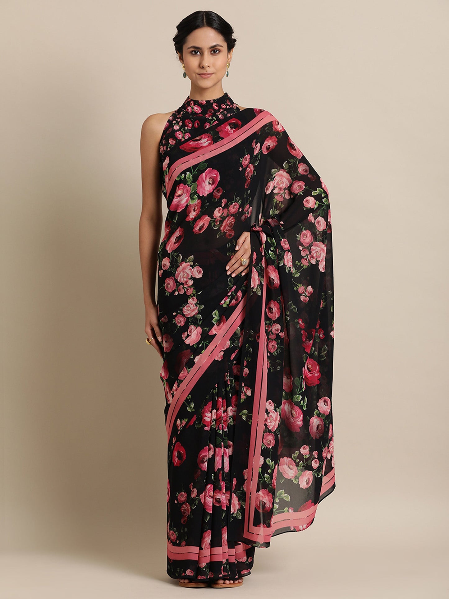 Rose Garden Saree in Viscose Georgette Black Saree