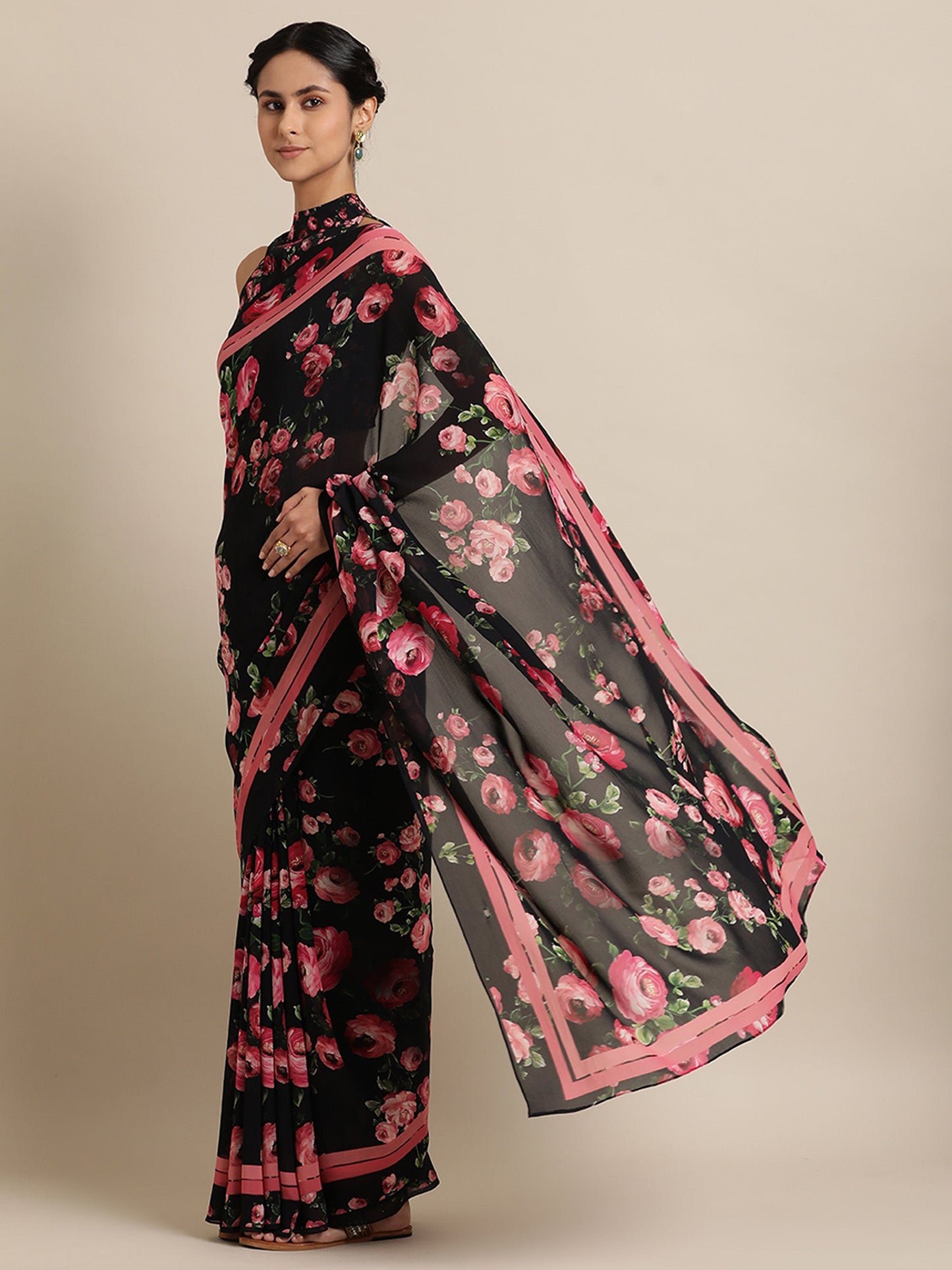 Rose Garden Saree in Viscose Georgette Black Saree