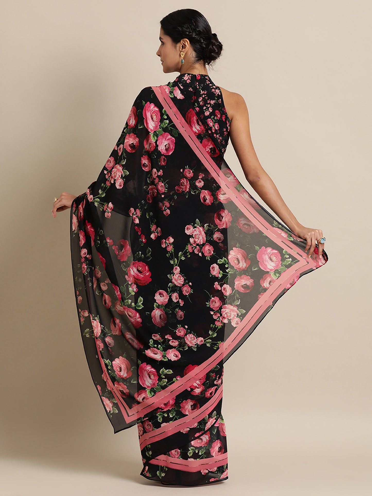 Rose Garden Saree in Viscose Georgette Black Saree
