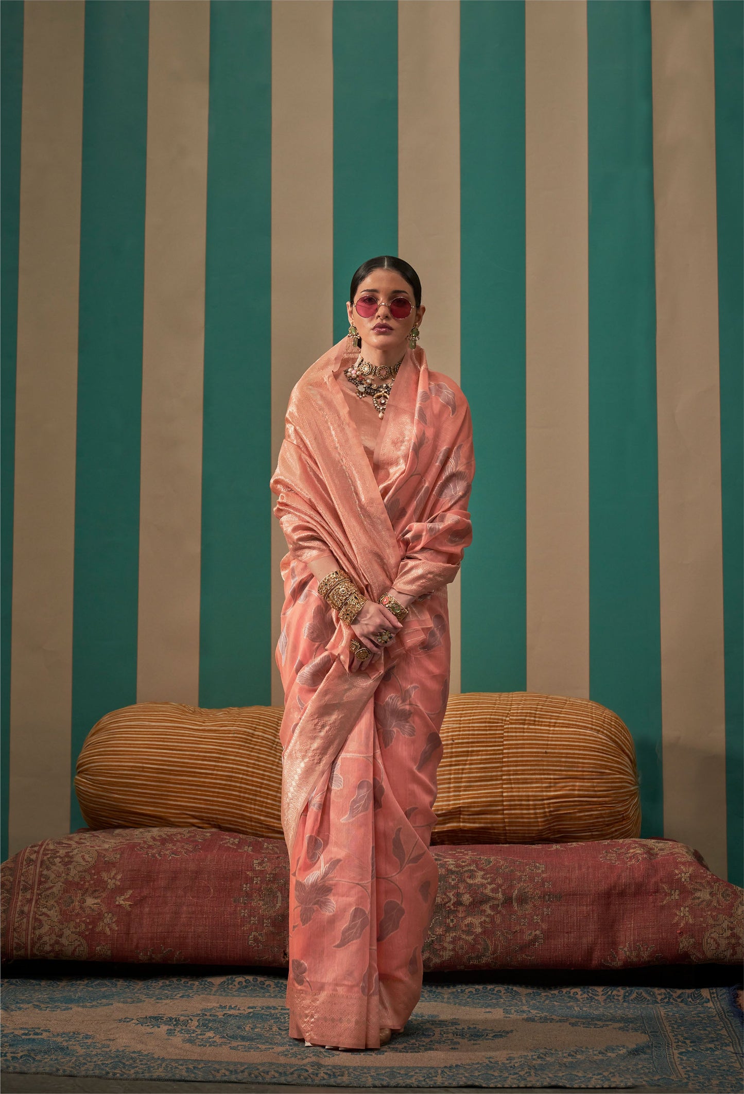 Pink Kapri Linen Handloom Silk Saree