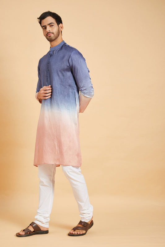 Blue & Peach Raw Silk Ombre ( only Kurta )