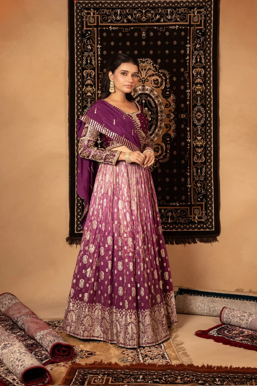 Raisin purple soft silk lehenga choli with cut dana work