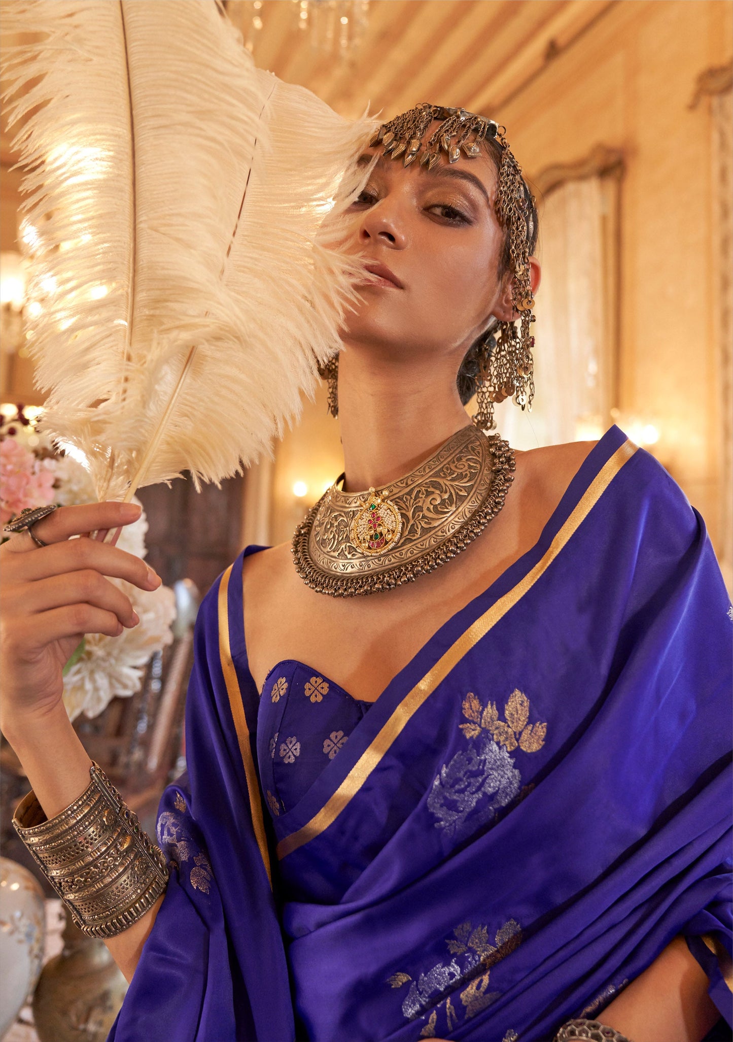 Deep Purple Kanthkala Satin Silk Handloom Saree