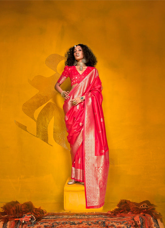Pink Karnival Two Tone Handloom Weaving Silk Saree