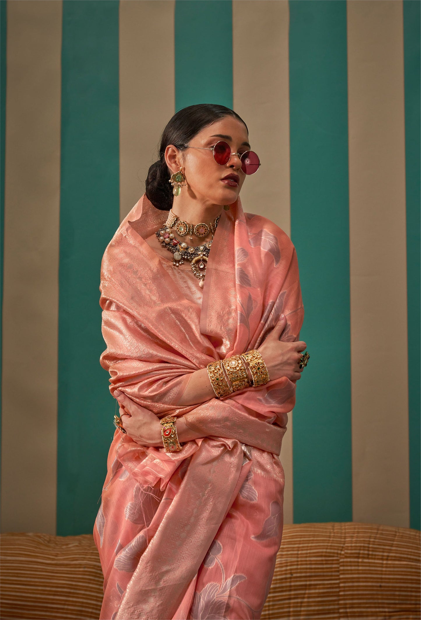 Pink Kapri Linen Handloom Silk Saree