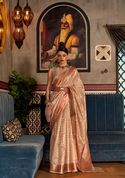 Cream Karshini Silk Tissue Zari Handloom Saree